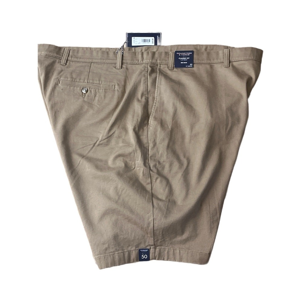 Roundtree Yorke Casual Shorts Khaki 50 W Classic Fit Stretch Flat Front 9" NWT